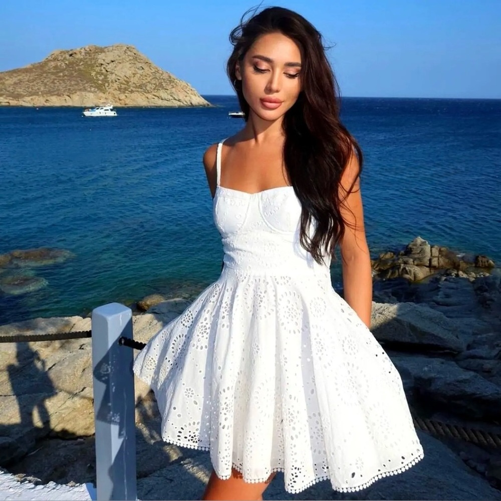 Zara mini dress Crochet Embroidered openwork boho sundress summer